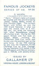 1936 Gallaher Famous Jockeys #36 Gerry Wilson Back